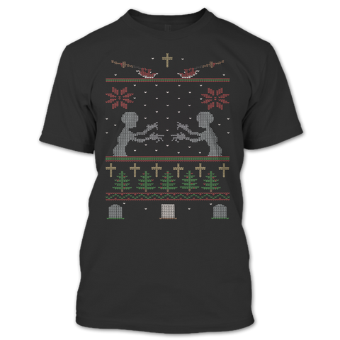 A black t-shirt with the shopify logo