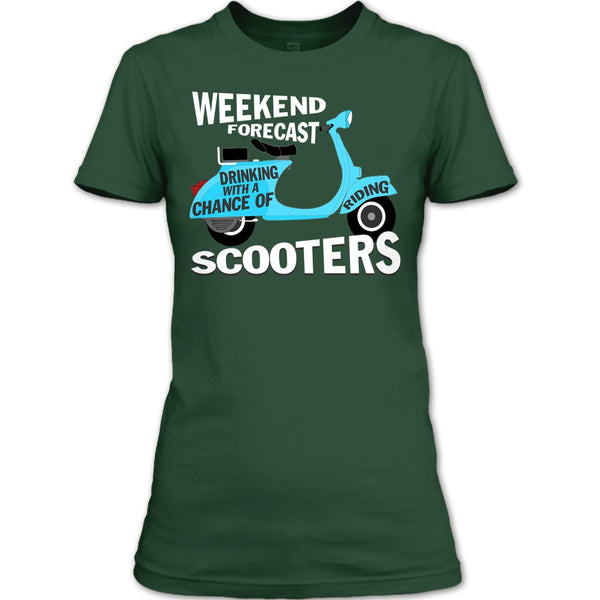 Weekend Forecast Drinking T Shirt, With A Chance Of Riding Scooters T Shirt