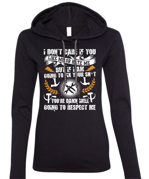 I Am Going To Fix T Shirt, Being An Electrician T Shirt (Anvil Ladies Ringspun Hooded)