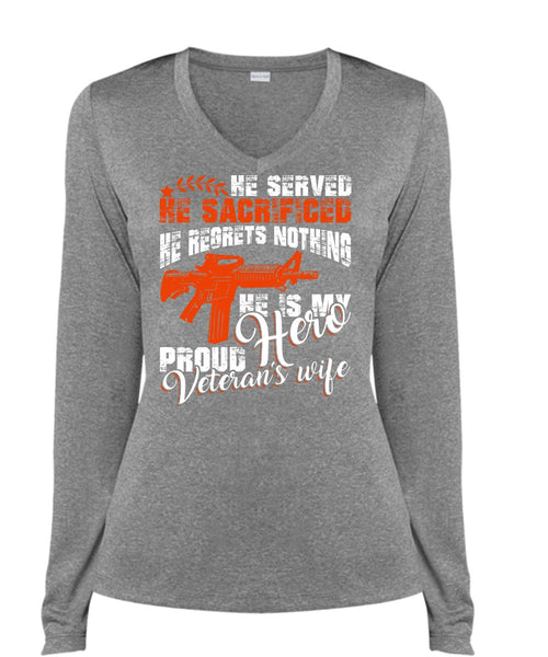 Proud Veteran's Wife T Shirt, Being A Wife T Shirt, Cool Shirt (Ladies LS Heather V-Neck)