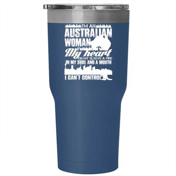 I'm An Australian Woman Tumbler 30 oz Stainless Steel, I Was Born With My Heart Travel Mug