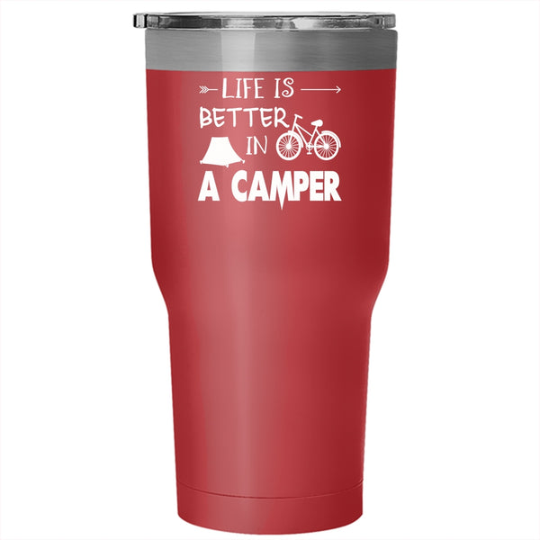 Life Is Better In A Camper Tumbler 30 oz Stainless Steel, Cool Camping Travel Mug