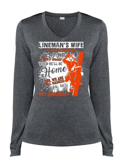 Lineman's Wife T Shirt, Being A Lineman T Shirt, Cool Shirt (Ladies LS Heather V-Neck)