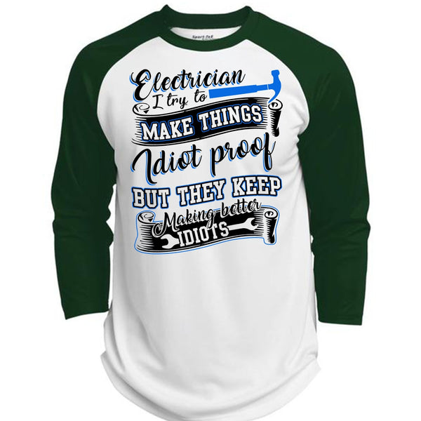 Electrician I Try To Make Things T Shirt, I Love Electrician T Shirt, Awesome T-Shirts  (Polyester Game Baseball Jersey)