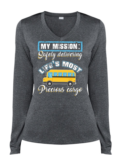 Delivering Life's Most Precious Cargo T Shirt, Being A Driver T Shirt, Cool Shirt (Ladies LS Heather V-Neck)