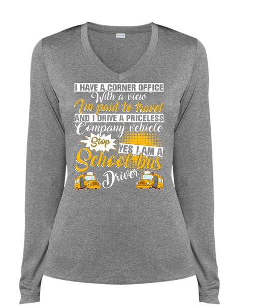 I Am A School Bus Driver T Shirt, I'm Paid To Travel T Shirt, Cool Shirt (Ladies LS Heather V-Neck)