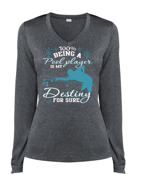 Being A Pool Player T Shirt, I Love Pool T Shirt, Cool Shirt (Ladies LS Heather V-Neck)