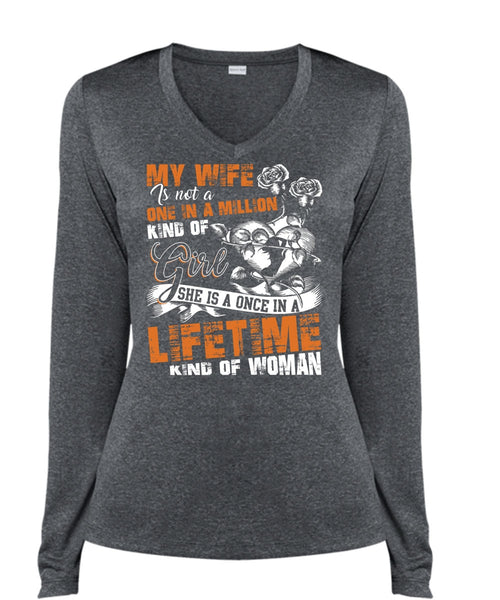 My Wife Is Not A One In A Million Kind Of Girl T Shirt, I Love Wife T Shirt, Cool Shirt (Ladies LS Heather V-Neck)