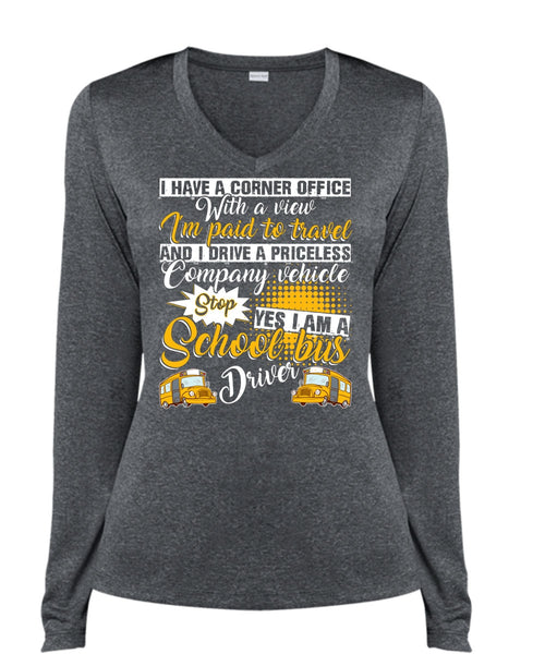 I Am A School Bus Driver T Shirt, I'm Paid To Travel T Shirt, Cool Shirt (Ladies LS Heather V-Neck)