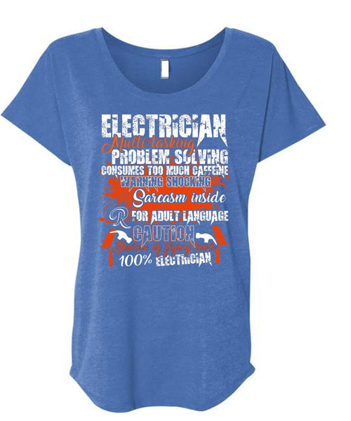 Electrician Multitasking T Shirt, Flying Tools 100% Electrician T Shirt, Cool Shirt (Ladies' Triblend Dolman Sleeve)