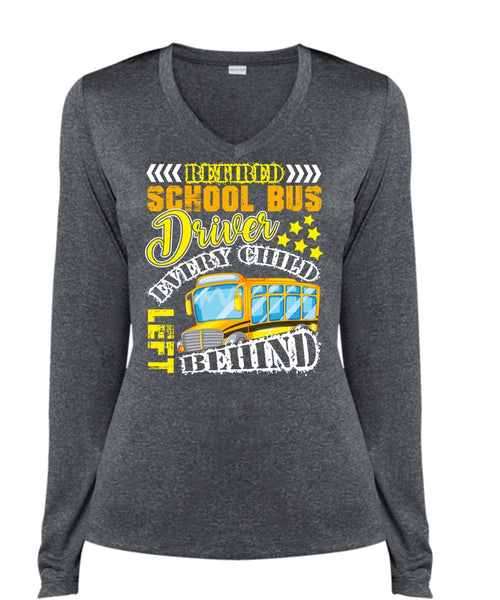 Retired School Bus Driver T Shirt, I Love Bus T Shirt, Cool Shirt (Ladies LS Heather V-Neck)