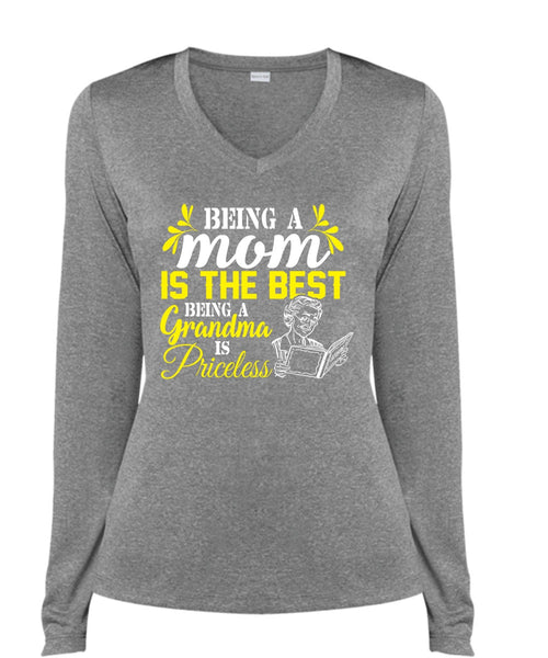 Being A Mom Is The Best Being A Grandma Is Priceless T Shirt, My Love T Shirt (Ladies LS Heather V-Neck)