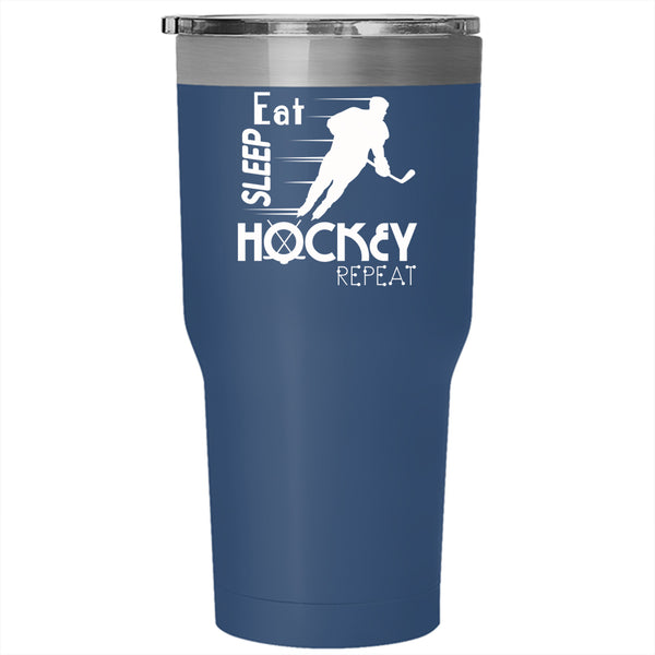 Eat Sleep Hockey Repeat Tumbler 30 oz Stainless Steel, Cool Sporty Travel Mug