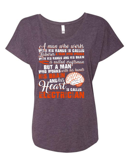 His Heart Is Called Electrician T Shirt, I Love Electrician T Shirt, Cool Shirt (Ladies' Triblend Dolman Sleeve)