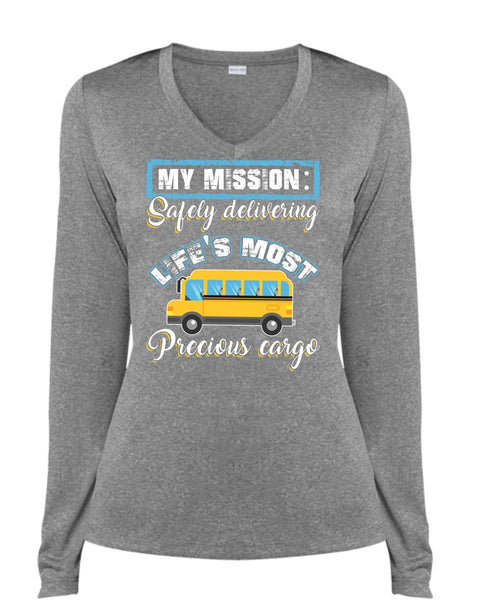 Delivering Life's Most Precious Cargo T Shirt, Being A Driver T Shirt, Cool Shirt (Ladies LS Heather V-Neck)
