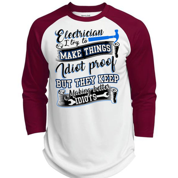 Electrician I Try To Make Things T Shirt, I Love Electrician T Shirt, Awesome T-Shirts  (Polyester Game Baseball Jersey)