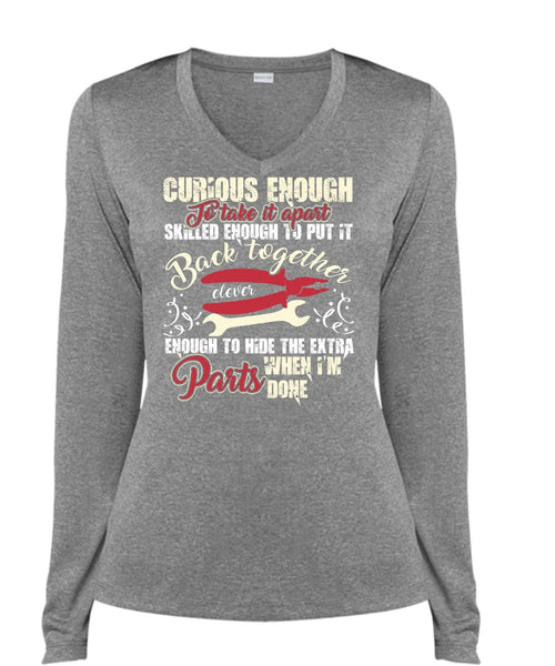 Curious Enough To Take It Apart T Shirt, Being An Electrician T Shirt, Cool Shirt (Ladies LS Heather V-Neck)