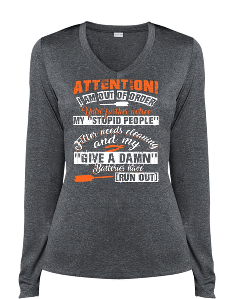 I Am Out Of Order T Shirt, Being An Electrician T Shirt, Cool Shirt (Ladies LS Heather V-Neck)