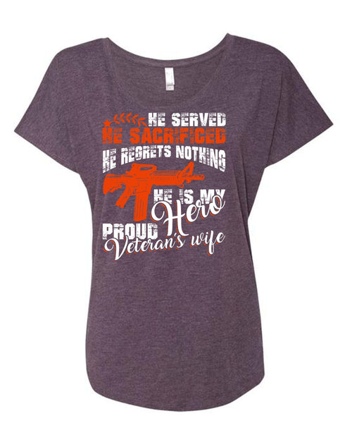 Proud Veteran's Wife T Shirt, Being A Wife T Shirt, Cool Shirt (Ladies' Triblend Dolman Sleeve)