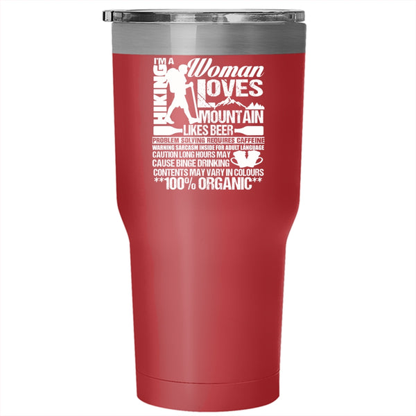 I'm A Hiking Woman Loves Mountain Tumbler 30 oz Stainless Steel, Funny Beer Drinker Travel Mug