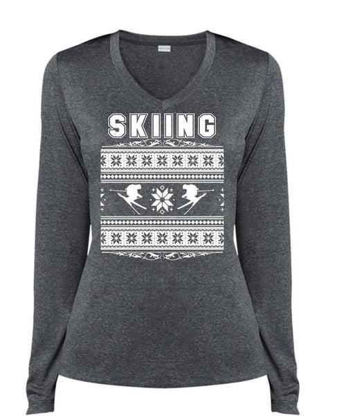 Being A Skier T Shirt, Calls Me A Skier T Shirt, Cool Shirt (Ladies LS Heather V-Neck)