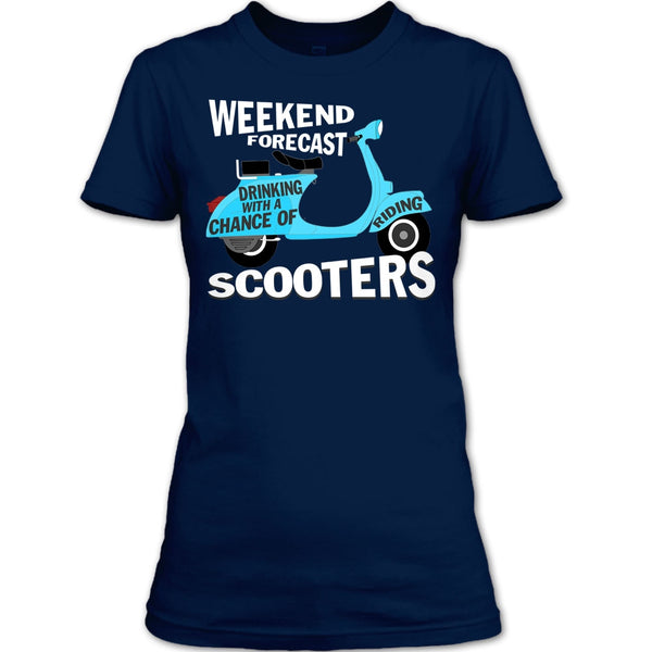 Weekend Forecast Drinking T Shirt, With A Chance Of Riding Scooters T Shirt