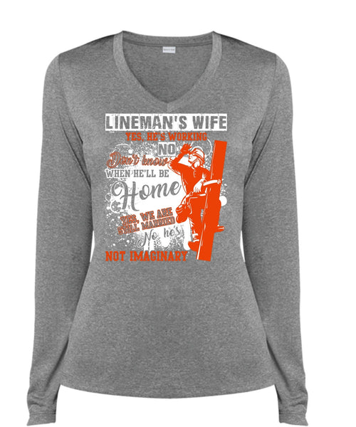 Lineman's Wife T Shirt, Being A Lineman T Shirt, Cool Shirt (Ladies LS Heather V-Neck)