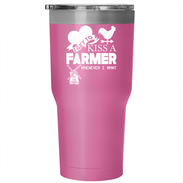 I Get To Kiss A Farmer Tumbler 30 oz Stainless Steel, Cute Farmer Travel Mug
