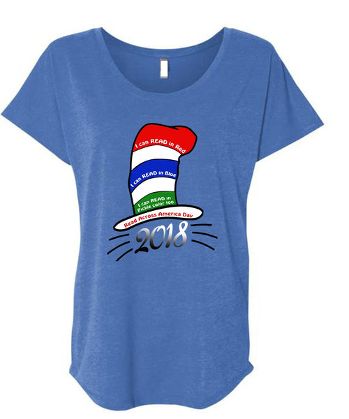 Dr. Seuss T Shirt, I Can Read In Red T Shirt, The Cat in the Hat T Shirt, I Can Read In Blue T Shirt, Cool Shirt (Ladies' Triblend Dolman Sleeve)