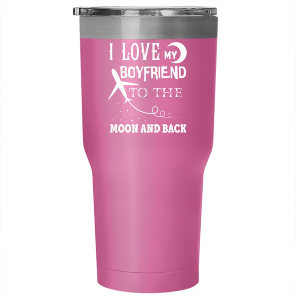 I Love My Boyfriend To The Moon And Back Tumbler 30 oz Stainless Steel, Funny Gift For Couple Travel Mug
