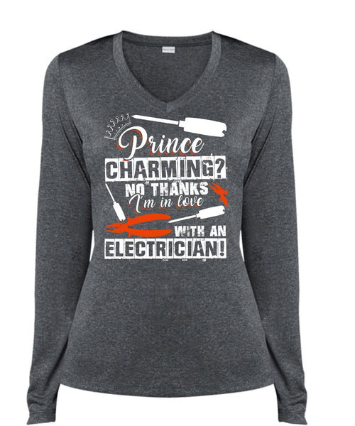 I'm In Love With An Electrician T Shirt, Being An Electrician T Shirt, Cool Shirt (Ladies LS Heather V-Neck)