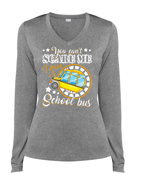 I Drive A School Bus T Shirt, I Love Bus T Shirt, Cool Shirt (Ladies LS Heather V-Neck)