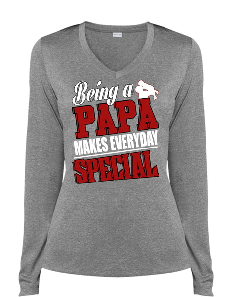 Being A Papa Makes Everyday Special T Shirt, Being A Papa T Shirt, Cool Shirt (Ladies LS Heather V-Neck)
