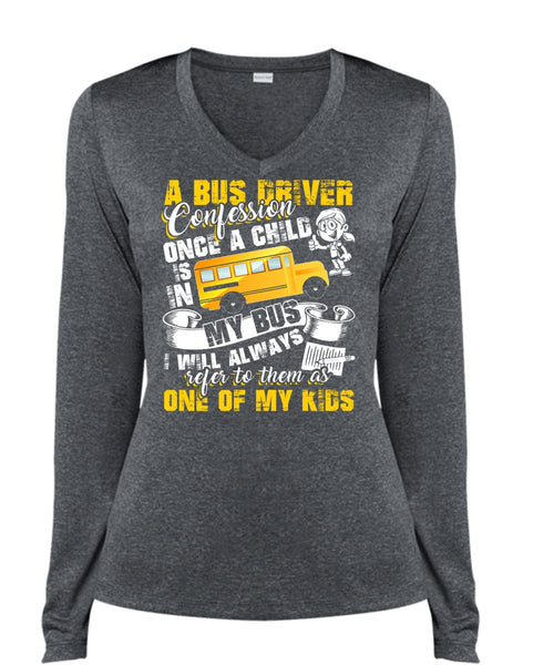 A Bus Driver Confession Once A Child T Shirt, I Love Bus T Shirt, Cool Shirt (Ladies LS Heather V-Neck)