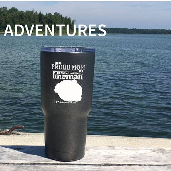 I'm A Proud Mom Of An Awesome Lineman Tumbler 30 oz Stainless Steel, Cool Mom Travel Mug