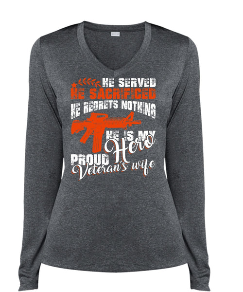 Proud Veteran's Wife T Shirt, Being A Wife T Shirt, Cool Shirt (Ladies LS Heather V-Neck)