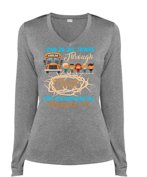 I Can Do All Things Through Christ T Shirt, Being A Driver T Shirt, Cool Shirt (Ladies LS Heather V-Neck)