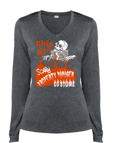 This Is My Scary Property Manager Costume T Shirt, Being A Manager T Shirt, Cool Shirt (Ladies LS Heather V-Neck)