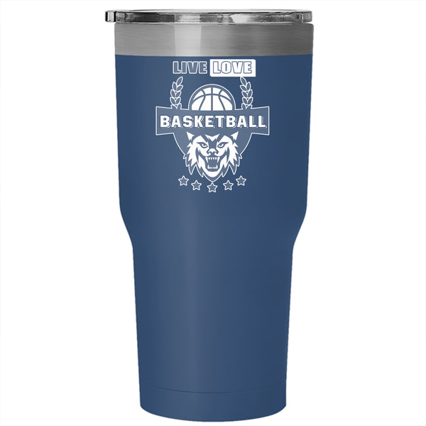 Live Love Basketball Tumbler 30 oz Stainless Steel, Cute Gift For Couple Travel Mug