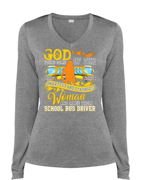 Made Them School Bus Driver T Shirt, Smartest And Strongest Woman T Shirt, Cool Shirt (Ladies LS Heather V-Neck)
