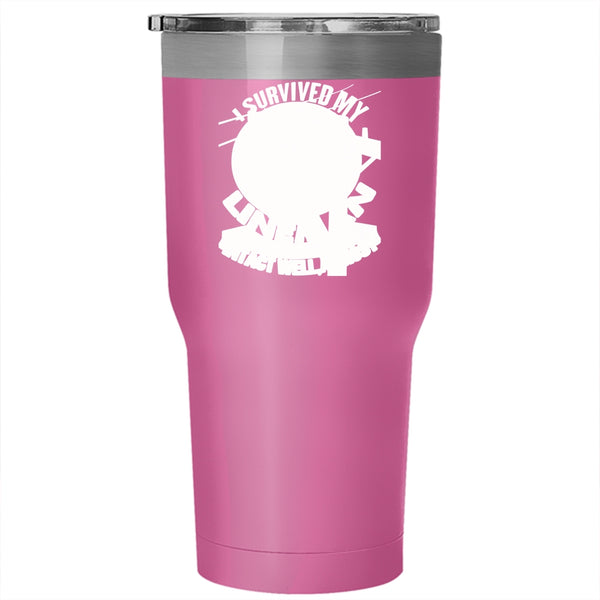 I Survived My Lineman Career With My Sanity Tumbler 30 oz Stainless Steel, Cute Lineman Travel Mug
