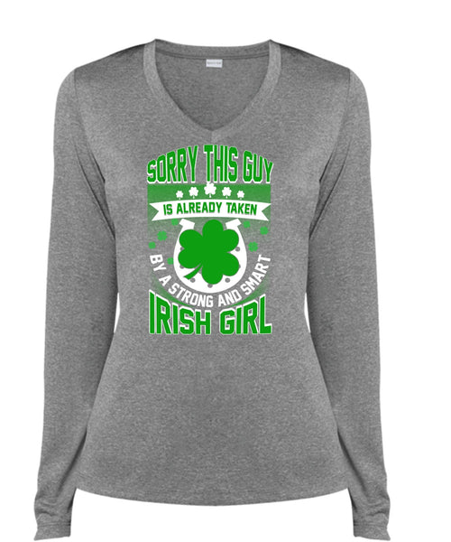 Smart Irish Girl T Shirt, Being A Girlfriend T Shirt, Cool Shirt (Ladies LS Heather V-Neck)
