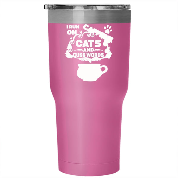 I Run On Caffeine Cats Tumbler 30 oz Stainless Steel, Cute Cat Travel Mug
