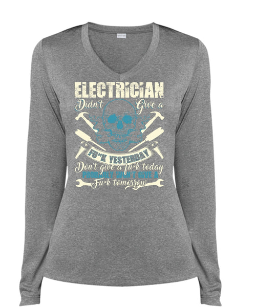 Calls Me An Electrician T Shirt, Being An Electrician T Shirt, Cool Shirt (Ladies LS Heather V-Neck)