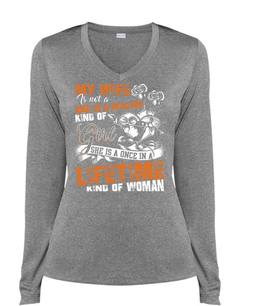 My Wife Is Not A One In A Million Kind Of Girl T Shirt, I Love Wife T Shirt, Cool Shirt (Ladies LS Heather V-Neck)