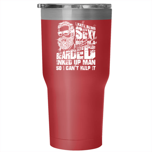 I'm A Bearded Inked Up Man Tumbler 30 oz Stainless Steel, Cool Gift For My Dad Travel Mug