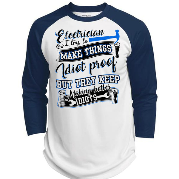 Electrician I Try To Make Things T Shirt, I Love Electrician T Shirt, Awesome T-Shirts  (Polyester Game Baseball Jersey)