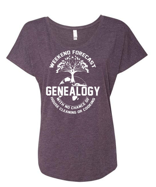 Weekend Forecast Genealogy T Shirt, No Chance Of House Cleaning T Shirt, Cool Shirt (Ladies' Triblend Dolman Sleeve)