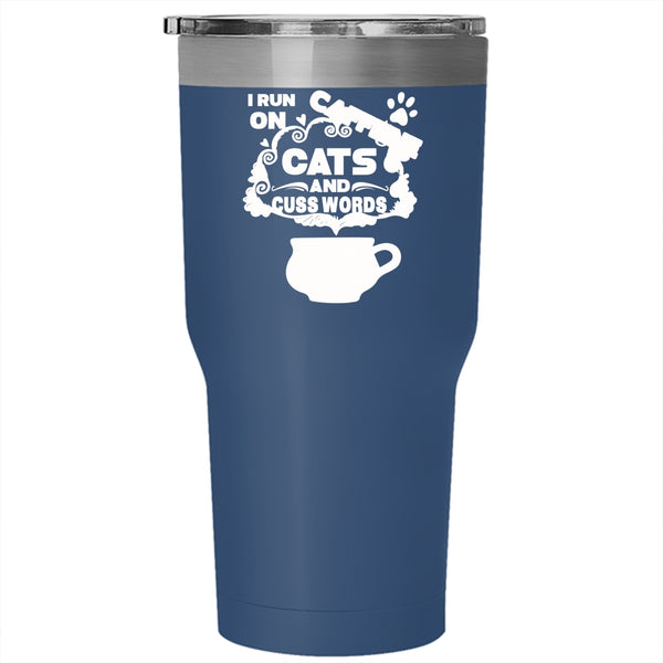 I Run On Caffeine Cats Tumbler 30 oz Stainless Steel, Cute Cat Travel Mug