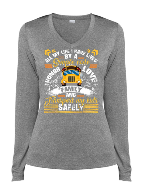 God My Family T Shirt, I Love Bus T Shirt, Cool Shirt (Ladies LS Heather V-Neck)